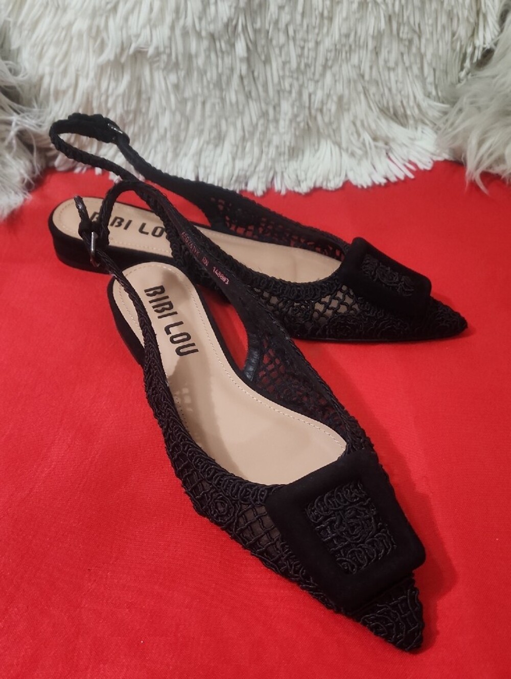 Bibi Lou Dalila Black Pointed Slingback Flats with Decorative Toe